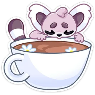 ☕️ 여우원숭이, 차, 컵, 동물, 귀여운, 만화, 스티커 telegram sticker