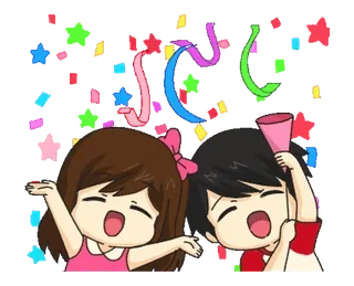 🎉 JIC świętowanie, impreza, konfetti, anime, kreskówka, przyjaciele, szczęśliwy telegram sticker