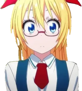 😍 Anime Mädchen, Blond, Rote Schleife, Süß, Brille, Cartoon, Charakter whatsapp sticker
