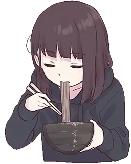 🍜 Anime, Comendo, Macarrão, Tigela, Hashi, Garota telegram sticker