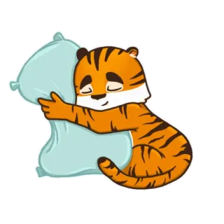 😴 tygrys, zwierzę, poduszka, sen, słodki, kreskówka, pomarańczowy, przytulanie telegram sticker