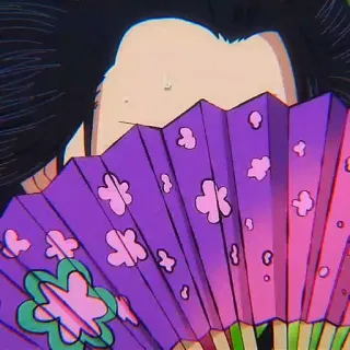 📚 fan, anime, flower, purple, aesthetic whatsapp sticker