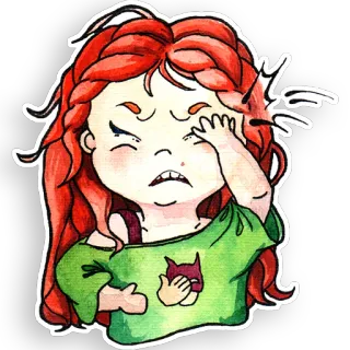 🤦‍♀️ Cartoon, Mädchen, Wütend, Verärgert, Aquarell telegram sticker