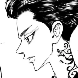 🗝 anime style, man, tattoo, black and white, profile, earring telegram sticker