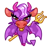 😈 悪魔, 牛, 漫画, 可愛い, ファンタジー, 紫, 翼 whatsapp sticker