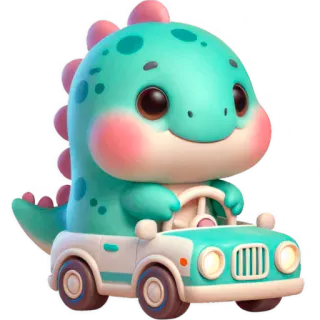 🚙 ไดโนเสาร์, รถ, การ์ตูน, น่ารัก, คาวาอิ, สัตว์, ขับรถ whatsapp sticker