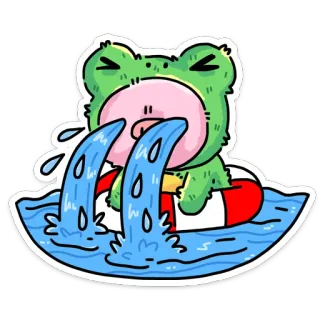 😭 青蛙, 哭泣, 卡通, 眼泪, 泳池, 伤心, 可爱 telegram sticker