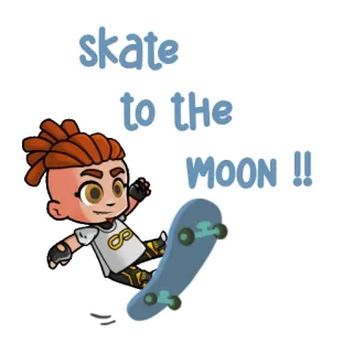 👊 skate to the MOON !! skateboard, lune, dessin animé, skate, personnage whatsapp sticker