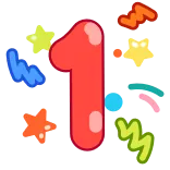 🎉 numero 1, rosso, forme, stelle, festa, decorativo whatsapp sticker