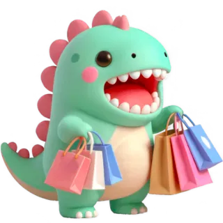 🛍 ไดโนเสาร์, ช้อปปิ้ง, กระเป๋า, น่ารัก, การ์ตูน, สัตว์ whatsapp sticker