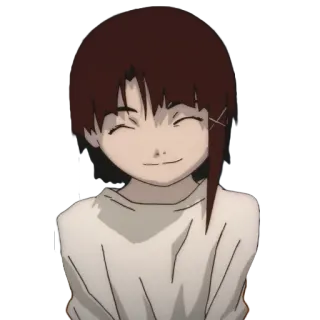 😈 Lain Iwakura Serial Experiments Lain Anime, Fille, Souriant, Dessin animé, Personnage, Lain Iwakura, Serial Experiments Lain whatsapp sticker