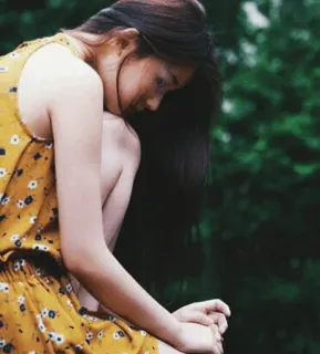 💮 sadness, pensive, melancholy, contemplative, woman, nature telegram sticker