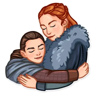 🤗 Arya Stark Game of Thrones arya stark, sansa stark, game of thrones, schwester, umarmung, familie, cartoon, zuneigung telegram sticker