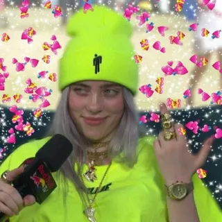 🖕 Billie Eilish billie eilish, singer, celebrity, pop star, hat, interview telegram sticker