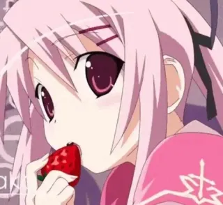 🕸️ 动漫, 女孩, 草莓, 可爱, 粉色头发, 卡哇伊 whatsapp sticker