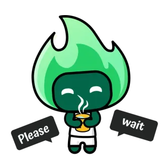 ✋ Please wait Desenho animado, Esperando, Fofo, Chama verde, Café whatsapp sticker