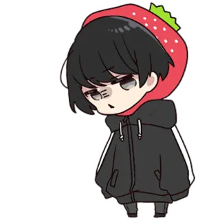 😐 Anime, Mignon, Fraise, Sweat à capuche, Personnage, Garçon, Illustration whatsapp sticker