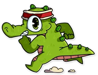 🏃 crocodile, dessin animé, course, fitness, exercice, animal telegram sticker