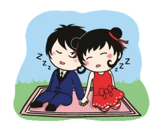 💤 durmiendo, pareja, lindo, dibujos animados, amor, picnic telegram sticker