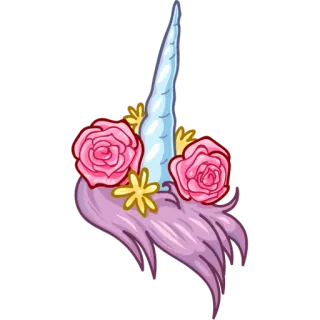 🦄 unicórnio, chifre, rosas, flores, mágico, fantasia, cabelo roxo telegram sticker