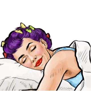 😴 sleeping, woman, cartoon, retro, bed, night telegram sticker