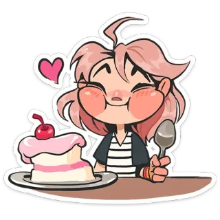 😋 Cartoon, Mädchen, Dessert, Kuchen, Essen, Löffel, Niedlich, Essen telegram sticker