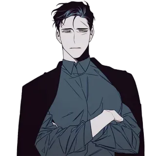 😒 man, character, anime style, cartoon style, black hair, serious, male telegram sticker