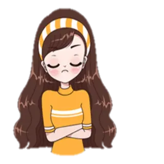 😤 menina, desenho animado, brava, chateada, frustrada, cenho franzido, fofa, braços cruzados telegram sticker