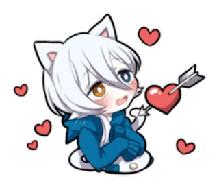 😍 Anime, Kawaii, Catgirl, Trái tim, Mũi tên, Tình yêu, Dễ thương telegram sticker