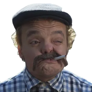 😏 ผู้ชาย, สูบบุหรี่, หนวด, หมวก, ขยิบตา telegram sticker