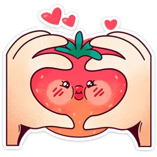 🍓 tomate, coração, kawaii, fofo, amor, comida, vegetal, mãos telegram sticker