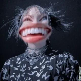 😂 Billie Eilish Billie Eilish, penyanyi, bintang pop, lucu, meme, musik telegram sticker