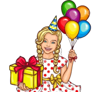 🎈 girl, balloons, birthday, gift, party, cartoon telegram sticker