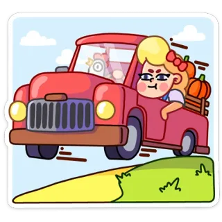 🚘 truk, wanita, labu, kartun, mengemudi, pertanian, desa, pertanian whatsapp sticker