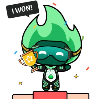 🥇 I WON! personagem, troféu, celebração, vitória, desenho animado whatsapp sticker