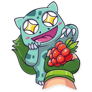 😋 Bulbasaur Pokemon покемон, бульбазавр, аниме, ягоды, мультфильм, милый telegram sticker