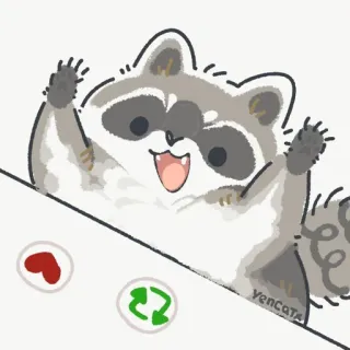 🔘 raccoon, animal, cute, cartoon, recycling, heart telegram sticker