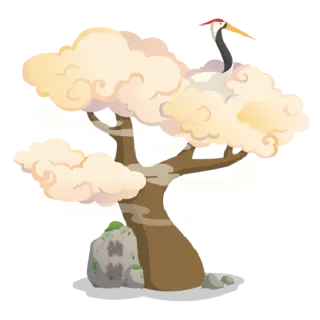 🌲 kraanvogel, vogel, boom, wolken, natuur telegram sticker