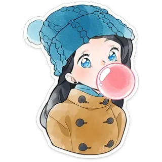 😎 menina, chiclete, inverno, gorro, kawaii, fofa telegram sticker