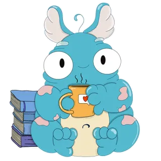 ☕ potwór, książka, kawaii, słodki, kawa, czytanie telegram sticker