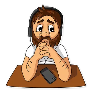 😒 hombre, auriculares, escuchando, triste, pensando, teléfono whatsapp sticker