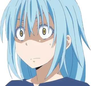 😰 Rimuru Tempest That Time I Got Reincarnated as a Slime Anime, Slime, Isekai, Chocado, Medo, Cabelo azul, Personagem telegram sticker