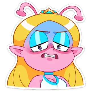 😬 Dibujo animado, Alien, Princesa, Rosa, Azul, Cansado, Molesto telegram sticker