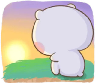 😔 Bär, Tier, Cartoon, Sonnenuntergang, Himmel, Gras telegram sticker