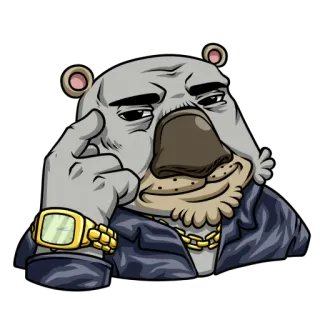😏 หมี, นาฬิกาทอง, สร้อยคอทอง, หรูหรา, เท่, สัตว์, การ์ตูน, นักเลง telegram sticker