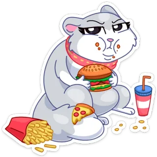 😋 hamster, cartoon, food, burger, pizza, fries, soda, sticker telegram sticker