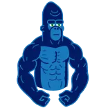 💪 กอริลลา, ลิงใหญ่, การ์ตูน, สีน้ำเงิน, กล้ามเนื้อ, สัตว์ whatsapp sticker