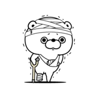 🤕 мультфильм, медведь, травма, пластырь, костыли whatsapp sticker