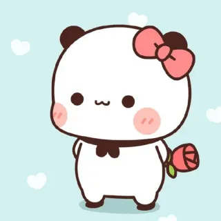 🧡 panda, fofo, desenho animado, animal, kawaii, urso, laço rosa, rosa telegram sticker
