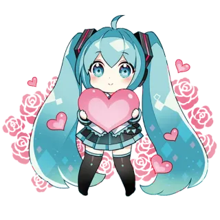 💖 Hatsune Miku Anime, Vocaloid, Hatsune Miku, Kawaii, Chibi, Herz, Süß telegram sticker